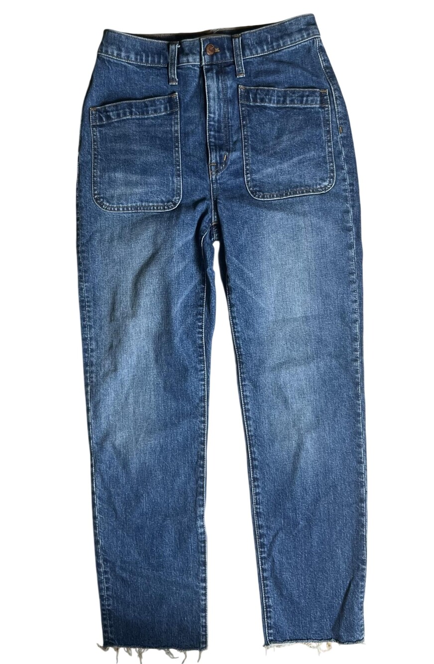 Madewell Pants Womens 27 Blue Full Length Classic Straight Denim Fringe Stretch